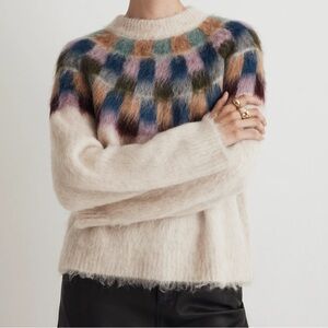 Madewell Cream Sweater with Multicolor Yoke
